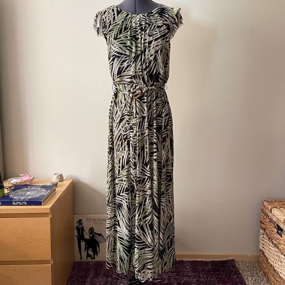 Y2K vintage 2000s palm print micro mesh maxi dress